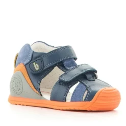 Sandalias abotinadas Biomecanics azules con detalles en naranja