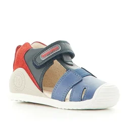 Sandalias abotinadas Biomecanics con combinación de azules y rojo