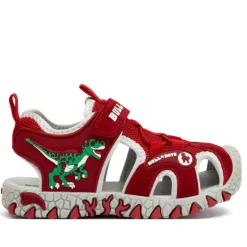 sandalias Bull Boys rojas con dinosaurio verde