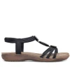 Sandalias planas Amarpies negras con abalorios de madera y pulsera elástica