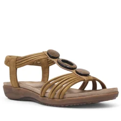 Sandalias planas Amarpies marrones con abalorios de madera y pulsera elástica