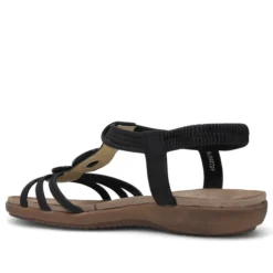 Sandalias planas Amarpies negras con abalorios de madera y pulsera elástica