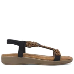 Sandalias planas con abalorios marrones y goma posterior para mujer