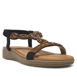 Sandalias planas con abalorios marrones y goma posterior para mujer