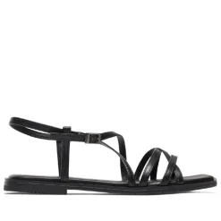 Sandalias planas Porronet verona negras de piel con tiras cruzadas