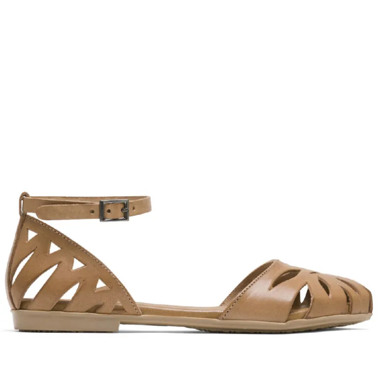Sandalias planas Porronet paula taupe de piel con talón troquelado