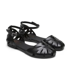 Sandalias planas Porronet paula negras de piel con talón troquelado