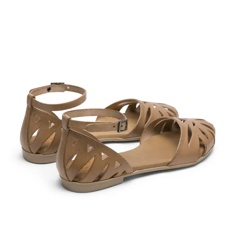 Sandalias planas Porronet paula taupe de piel con talón troquelado
