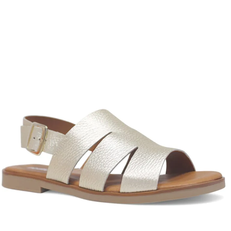 Sandalias planas Redlove jimena dorada con pala ancha cut out de piel