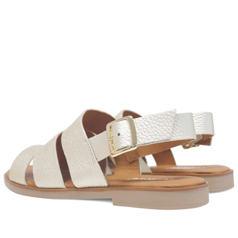 Sandalias planas Redlove jimena dorada con pala ancha cut out de piel