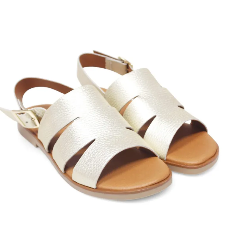 Sandalias planas Redlove jimena dorada con pala ancha cut out de piel