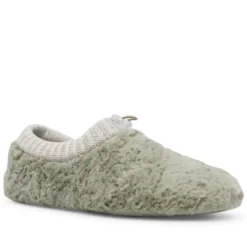 Zapatillas casa Querol verdes de pelito y ribete cerradas por detrás